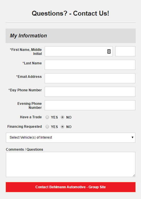 Screen shot sample custom contact form.