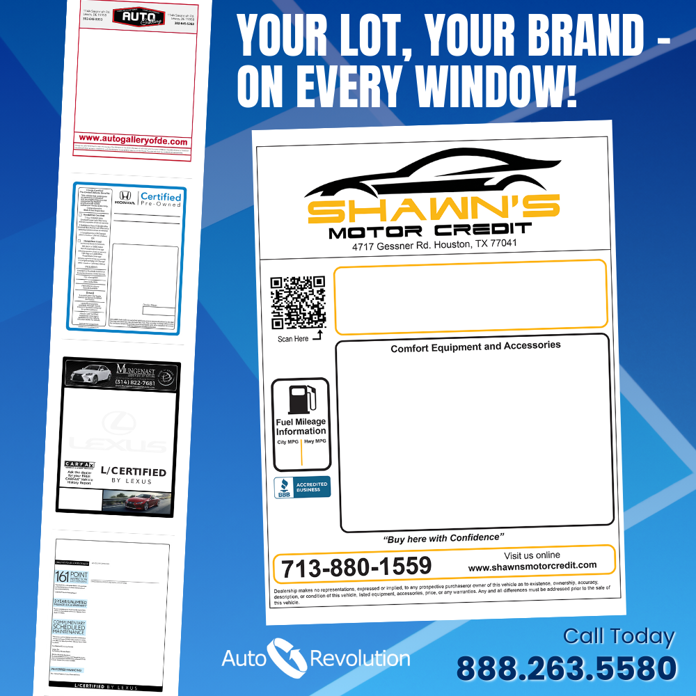 Custom dealer window stickers that represent your brand.